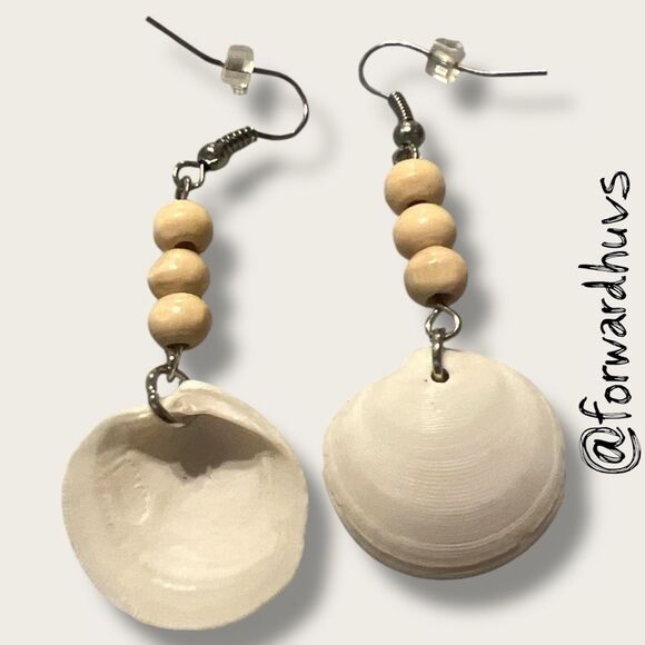 Bundle Sale 3 for $15 | Boho Beach Shell Earrings with Wooden Beads - Picture 1 of 7